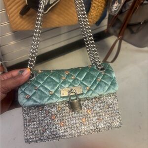 Kurt Geiger Silver and Green Quilted Mini Bag